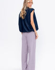 Summer Denim Indigo Shirred Neck Circular Top, Indigo