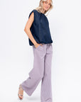 Summer Denim Indigo Shirred Neck Circular Top, Indigo