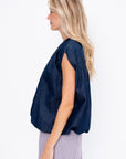 Summer Denim Indigo Shirred Neck Circular Top, Indigo