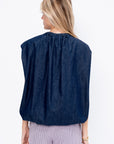 Summer Denim Indigo Shirred Neck Circular Top, Indigo