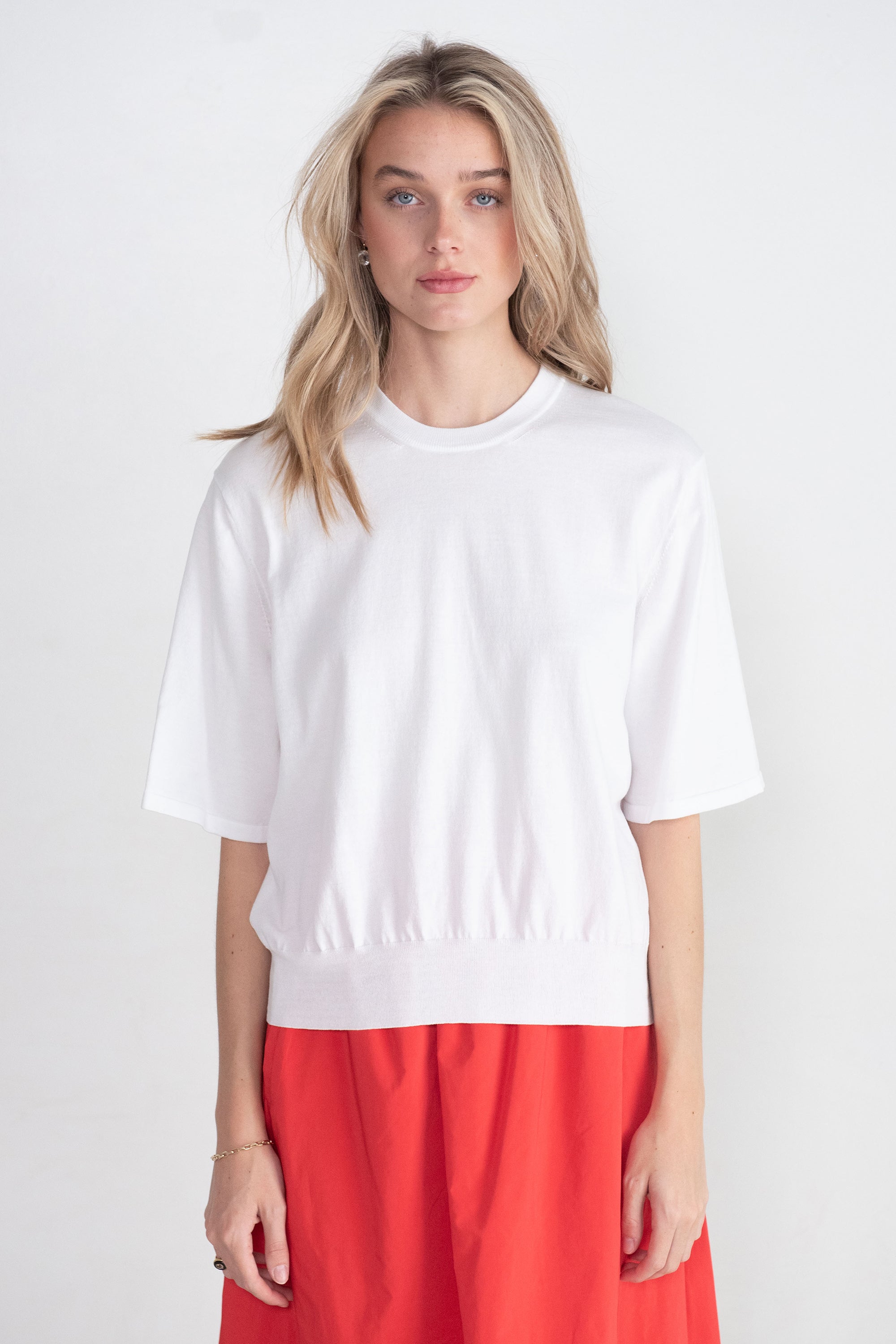 TIBI - Super Fine Gauge Perfect Short Sleeve Men's Pullover, White