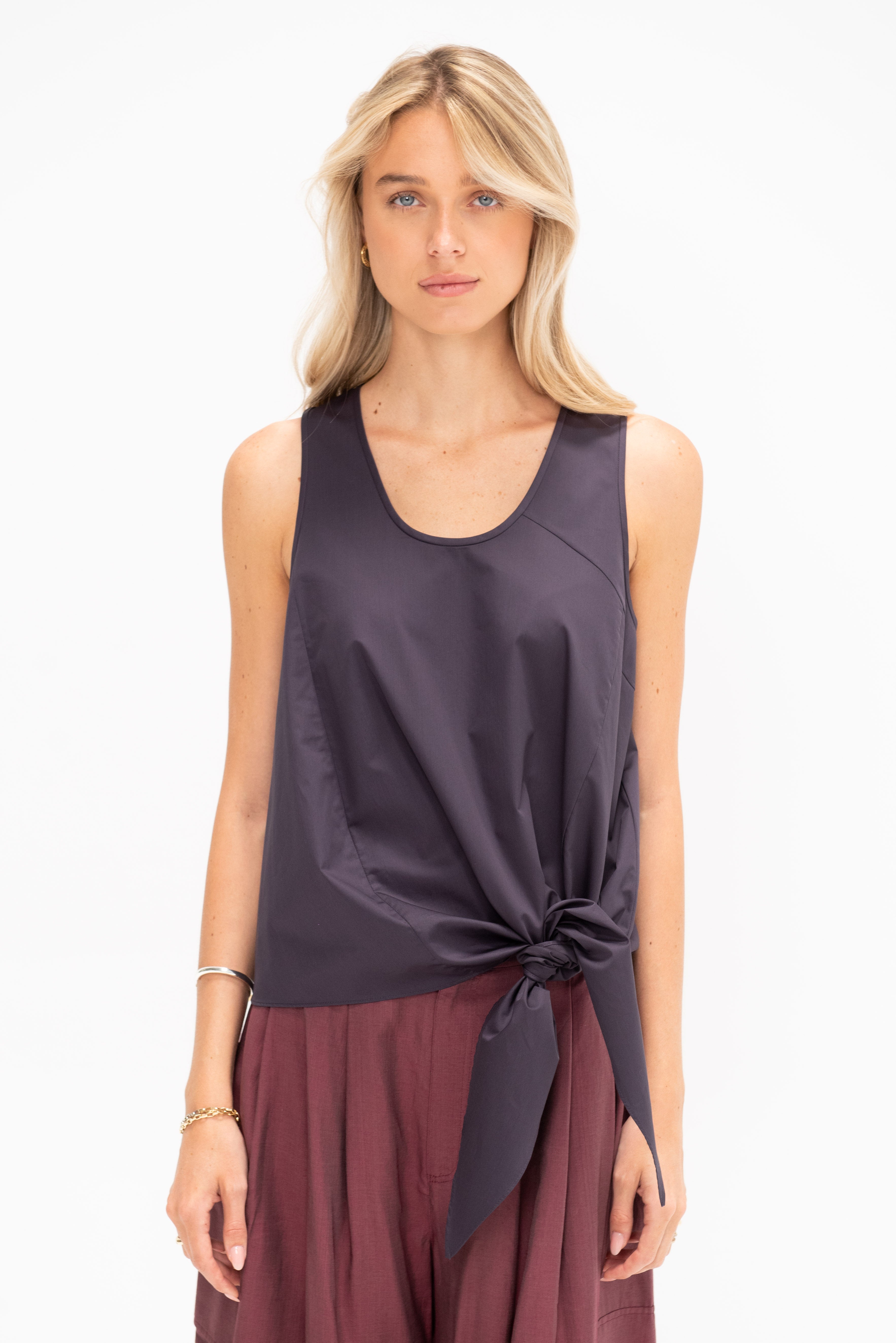 Tibi Eco Poplin Tie Front Top, Eggplant – Kick Pleat
