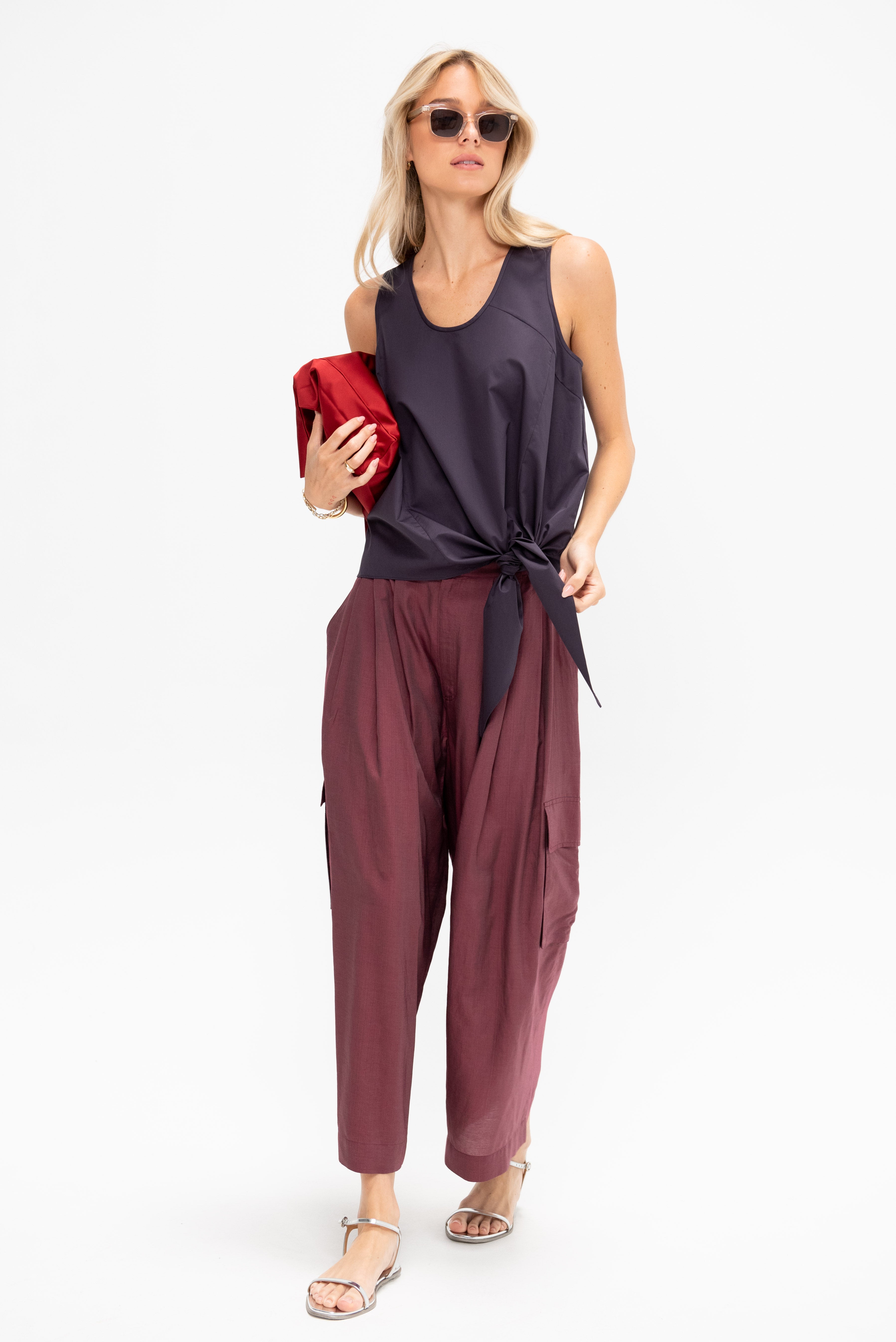 Tibi Eco Poplin Tie Front Top, Eggplant – Kick Pleat