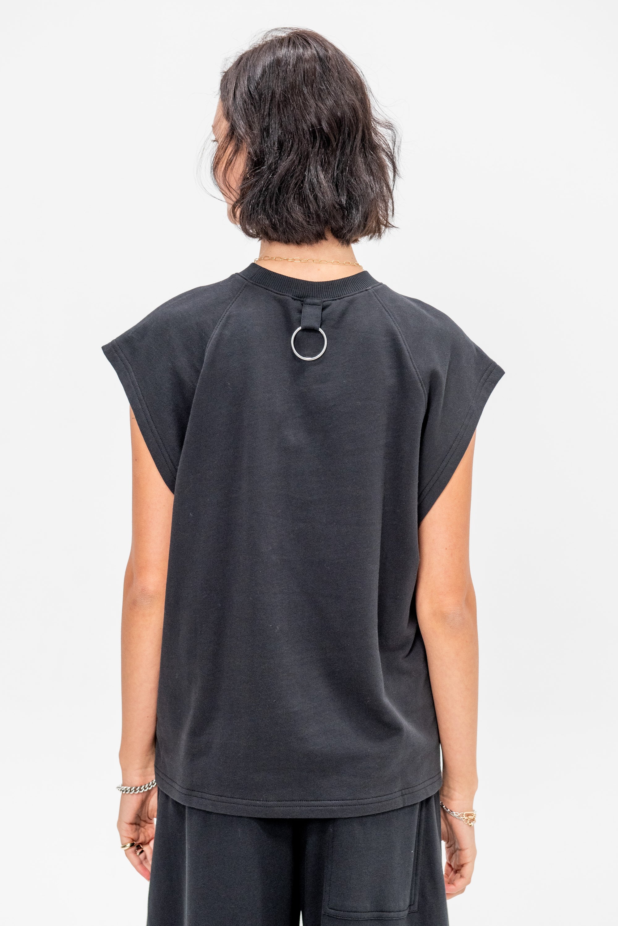 Light Weight Sweatshirting Sleeveless Easy Top, Black