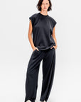 Light Weight Sweatshirting Sleeveless Easy Top, Black