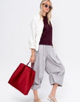 Garment Dyed Silky Cotton Triple Pleat Pant - Short, Grey