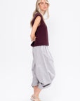 Garment Dyed Silky Cotton Triple Pleat Pant - Short, Grey