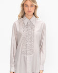 Silk Voile Easy Tuxedo Shirt, Stone