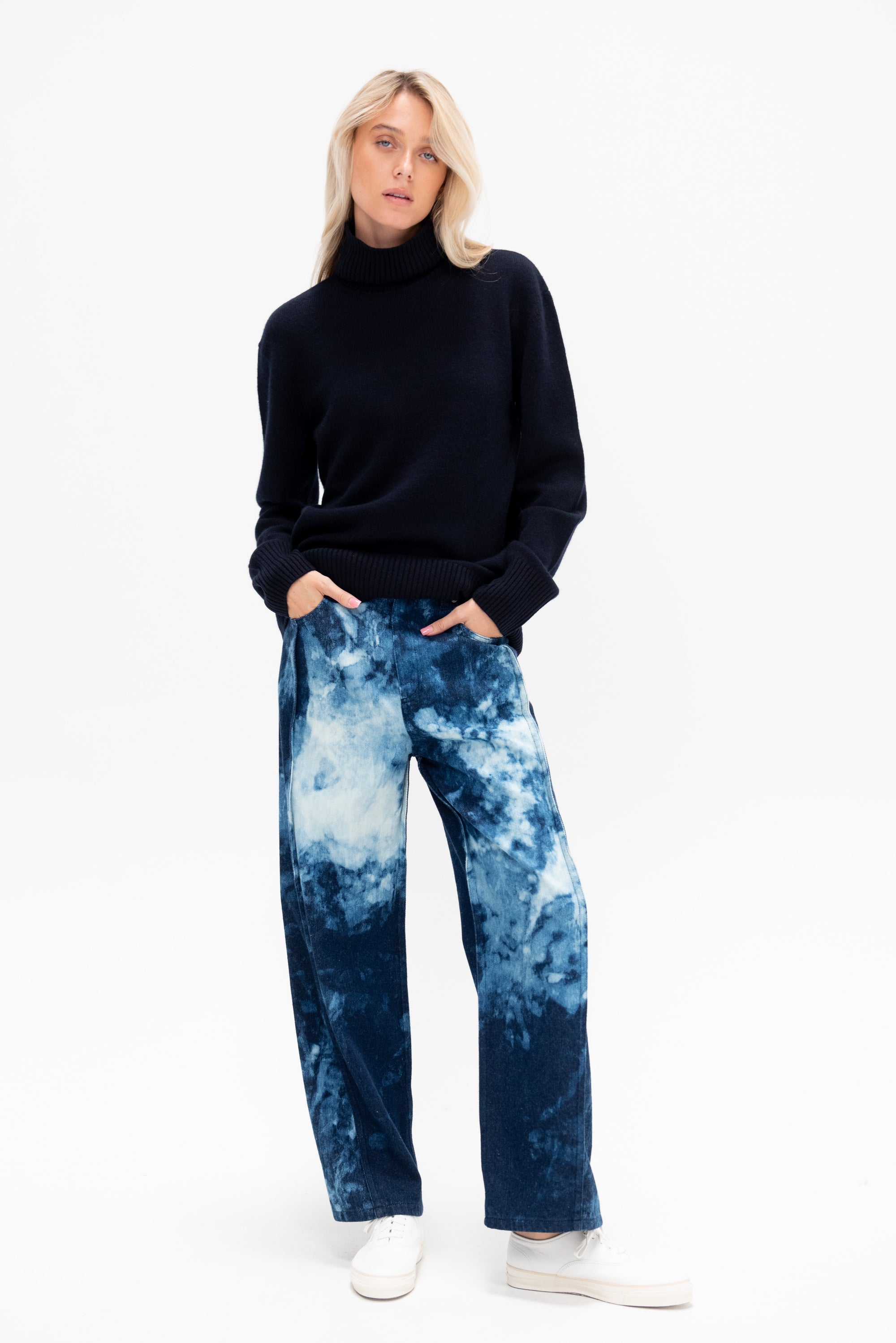 Tie Dye Denim Tuck Jean - Short, Blue Multi