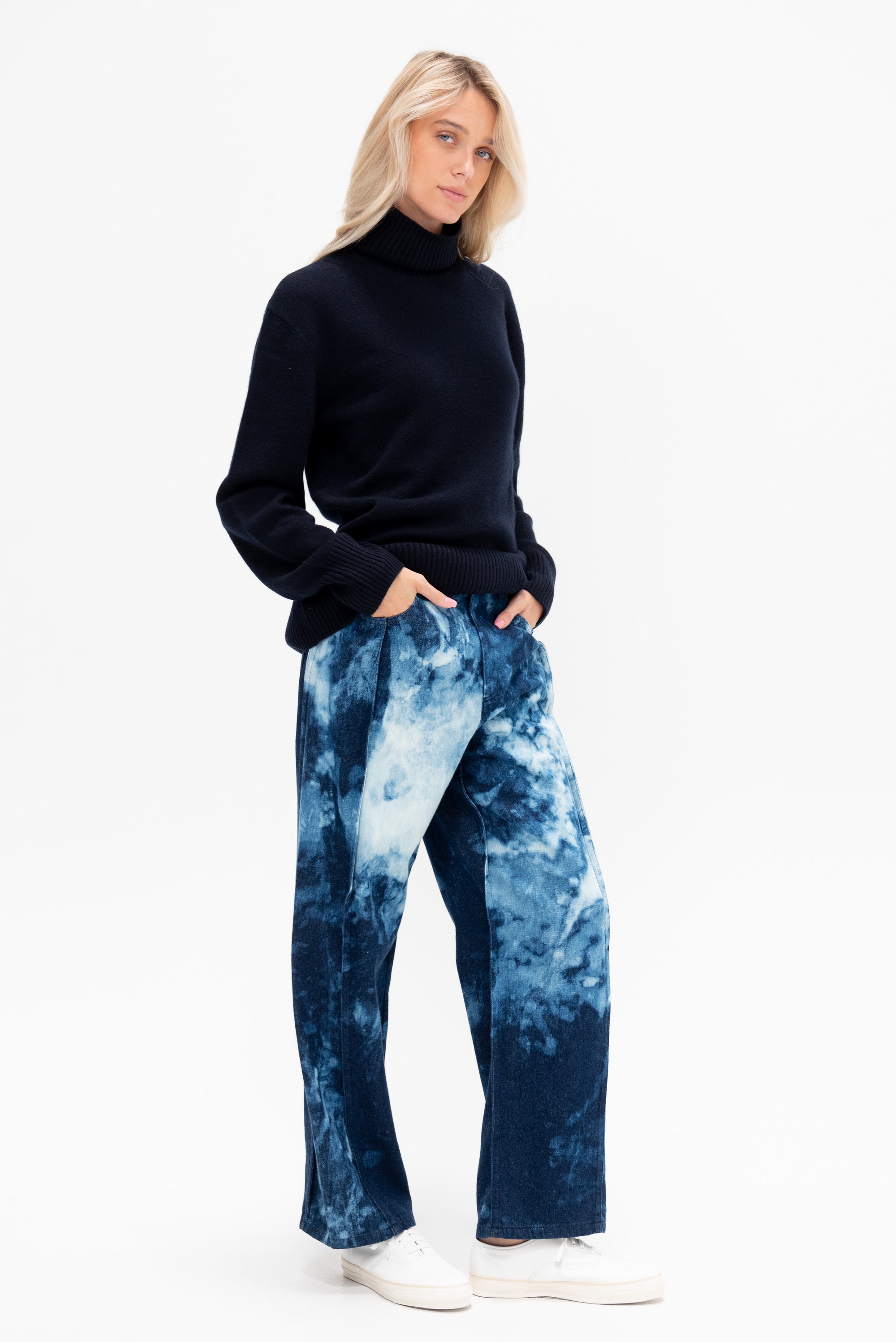 Tie Dye Denim Tuck Jean - Short, Blue Multi