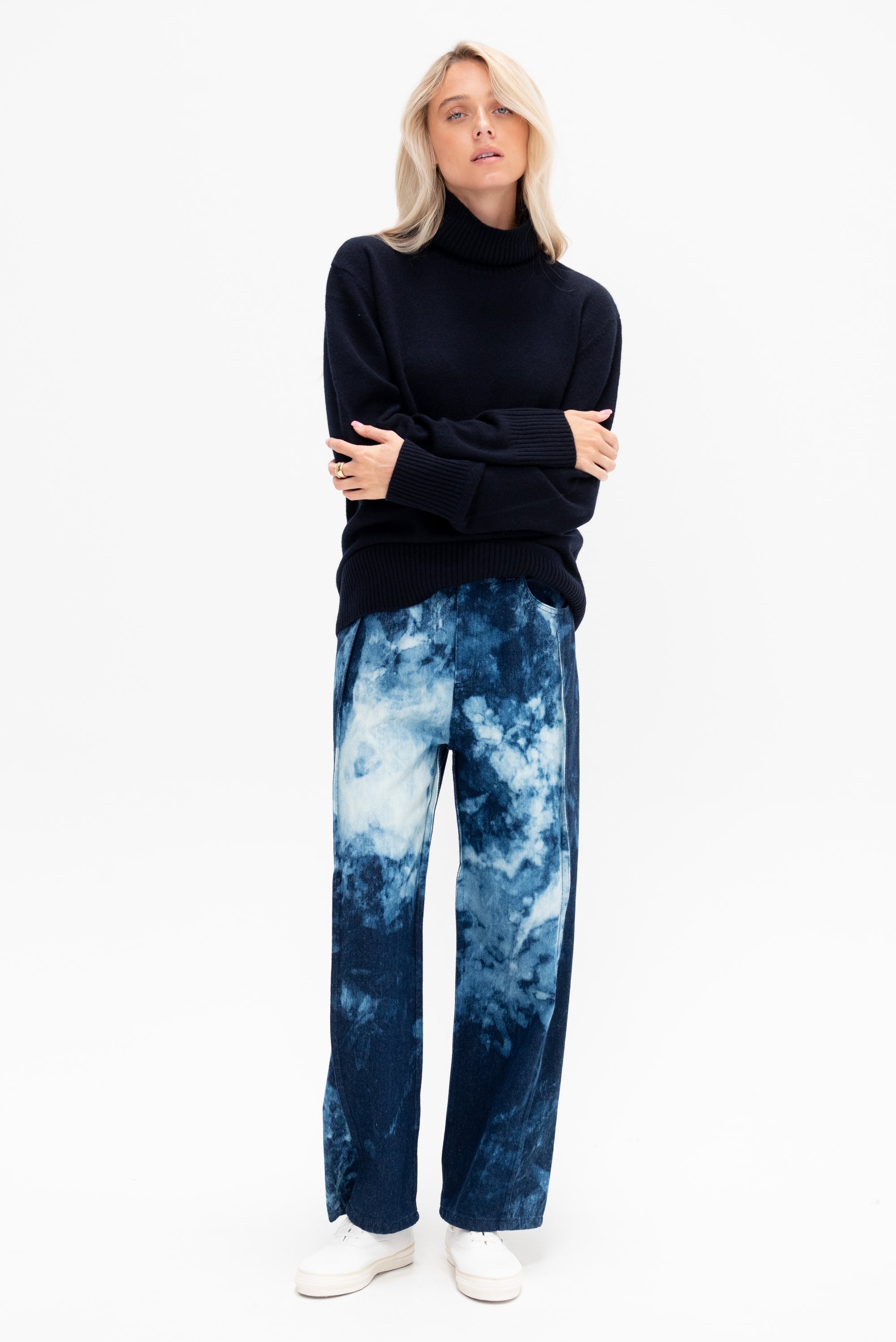 Tie Dye Denim Tuck Jean - Short, Blue Multi