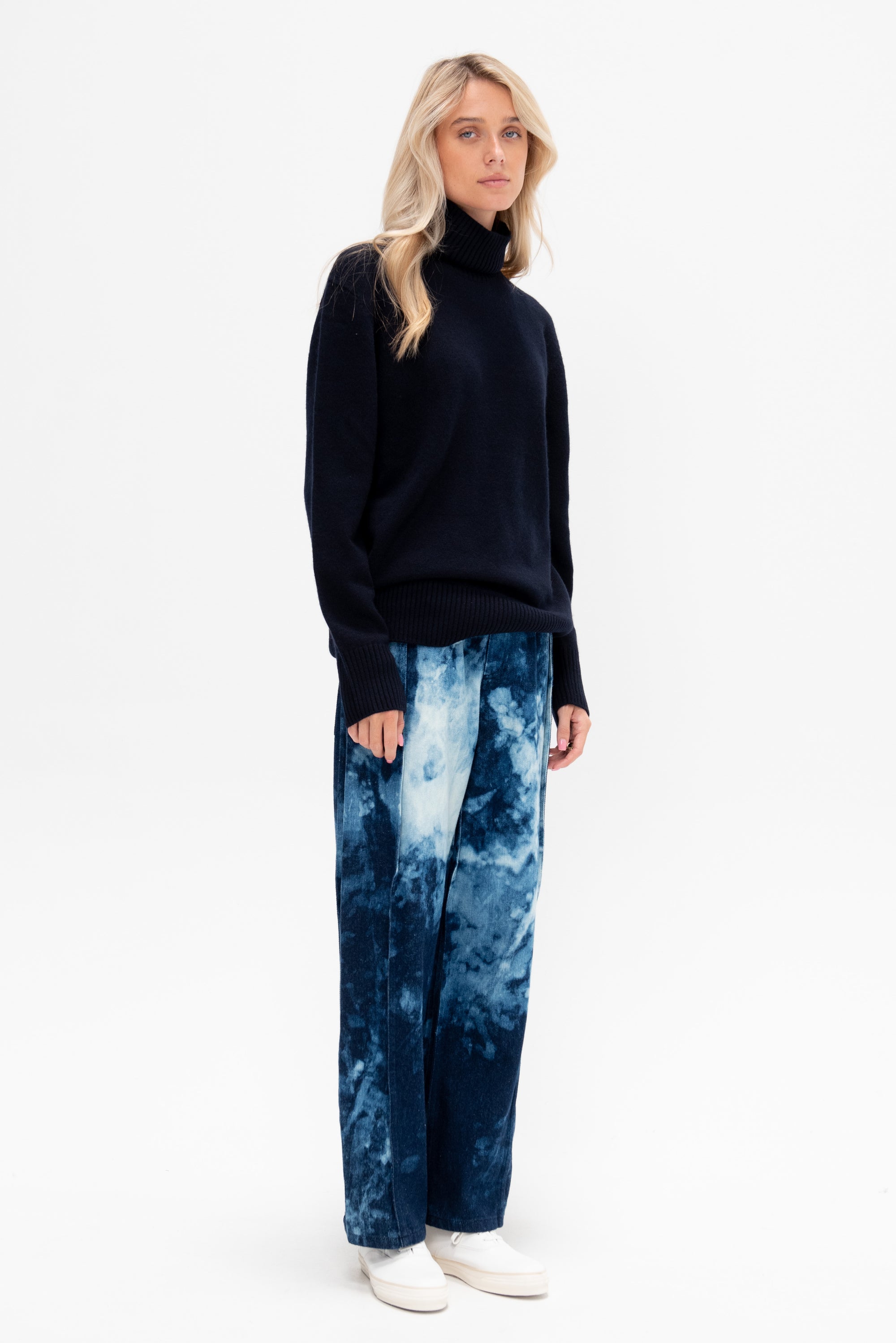 Tie Dye Denim Tuck Jean - Short, Blue Multi