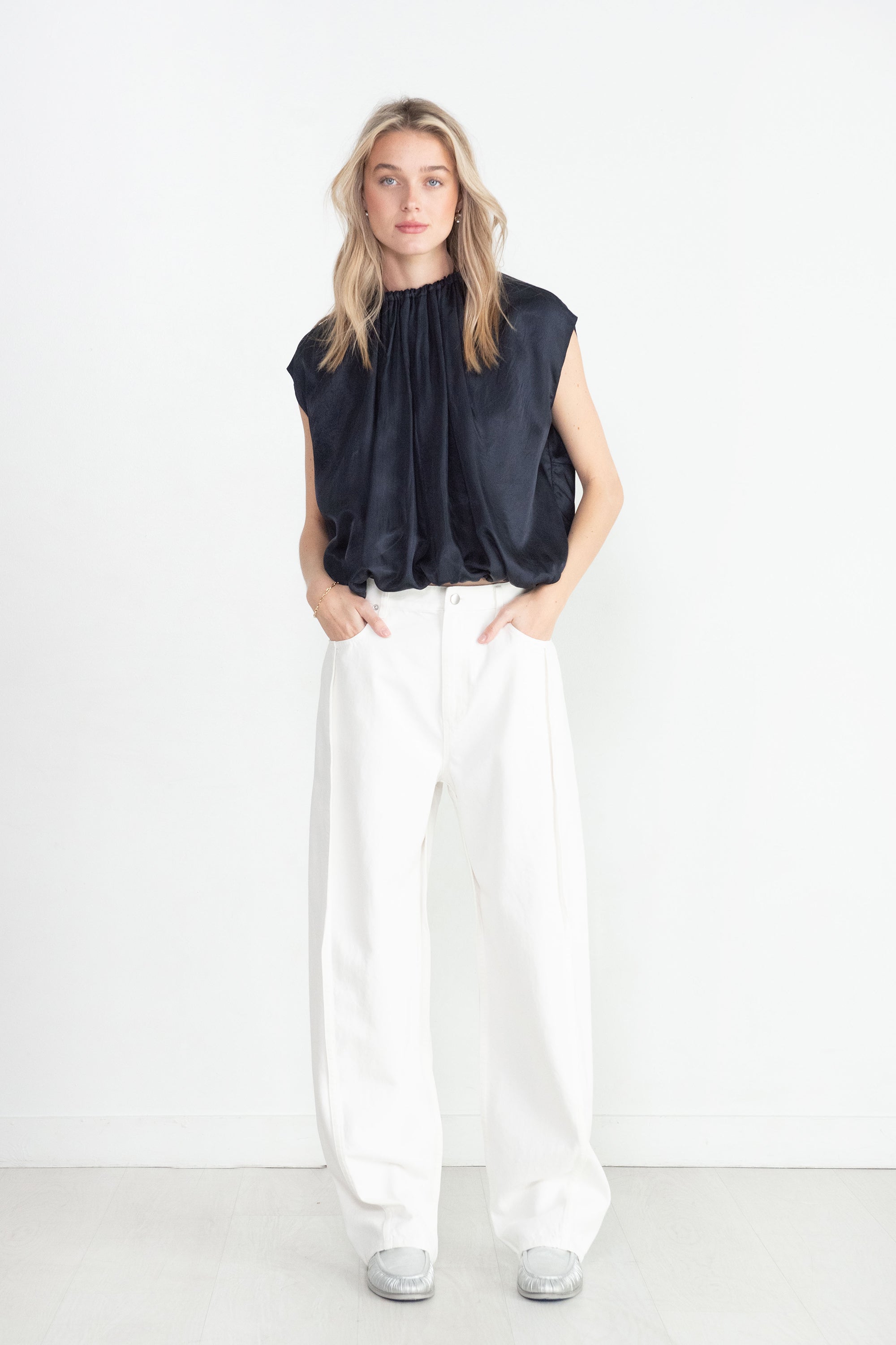 TIBI - Spring Denim Tuck Jean, White
