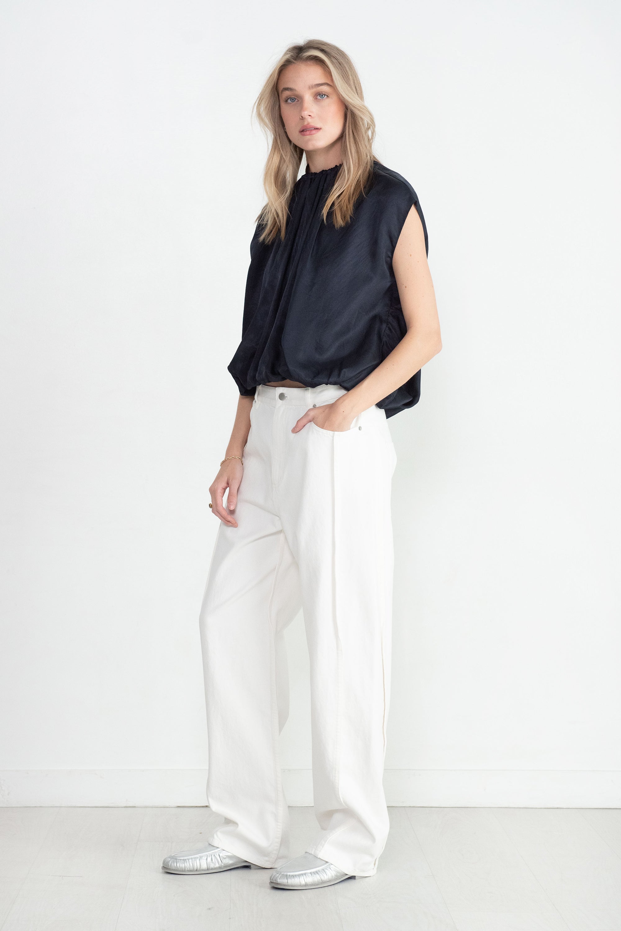 TIBI - Spring Denim Tuck Jean, White
