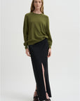 Recycled Tropical Wool Double Slit Maxi Skirt, Black