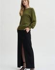 Recycled Tropical Wool Double Slit Maxi Skirt, Black