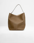 Belted Grained-Leather Tote, Dark Taupe