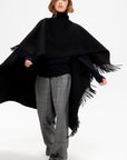 Fringe Poncho, Black