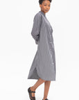 Striped Kimono-Sleeve Shirtdress, Black & White