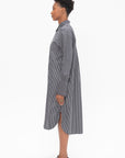 Striped Kimono-Sleeve Shirtdress, Black & White