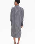 Striped Kimono-Sleeve Shirtdress, Black & White