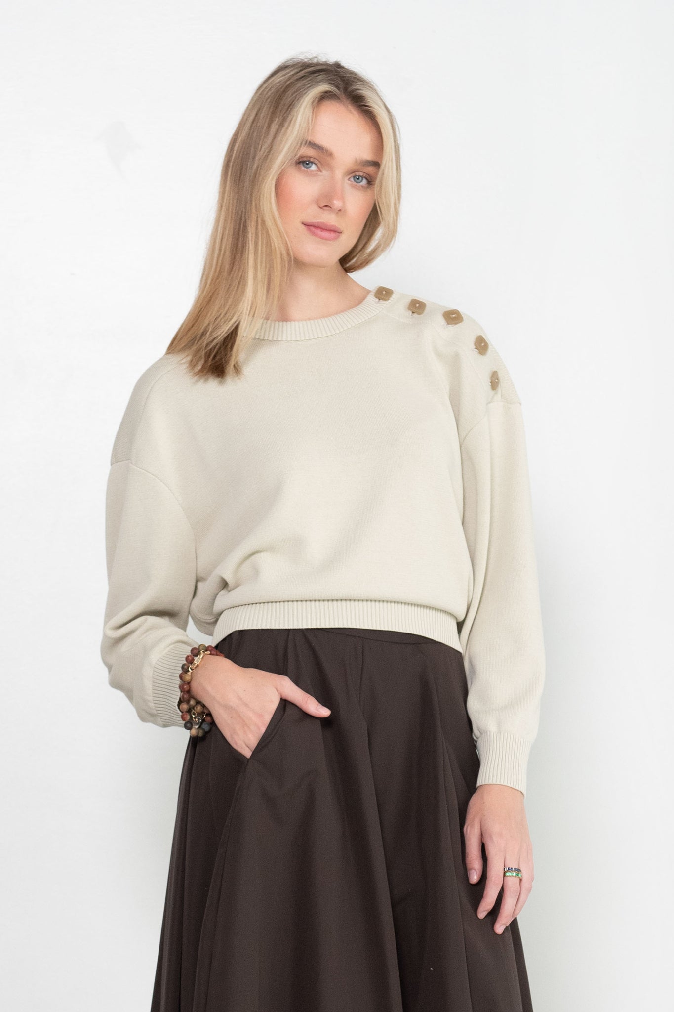 Veronique Leroy - Button Shoulder Sweater, Chalk