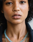 LFJ-FINE - AQUAMARINE & EMERALD 14K SINGLE STRAND NECKLACE