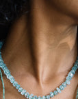 LFJ-FINE - AQUAMARINE & EMERALD 14K SINGLE STRAND NECKLACE