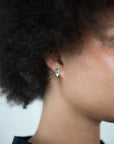 AZLEE - EMERALD & TRILLION DIAMOND STUDS, YELLOW GOLD