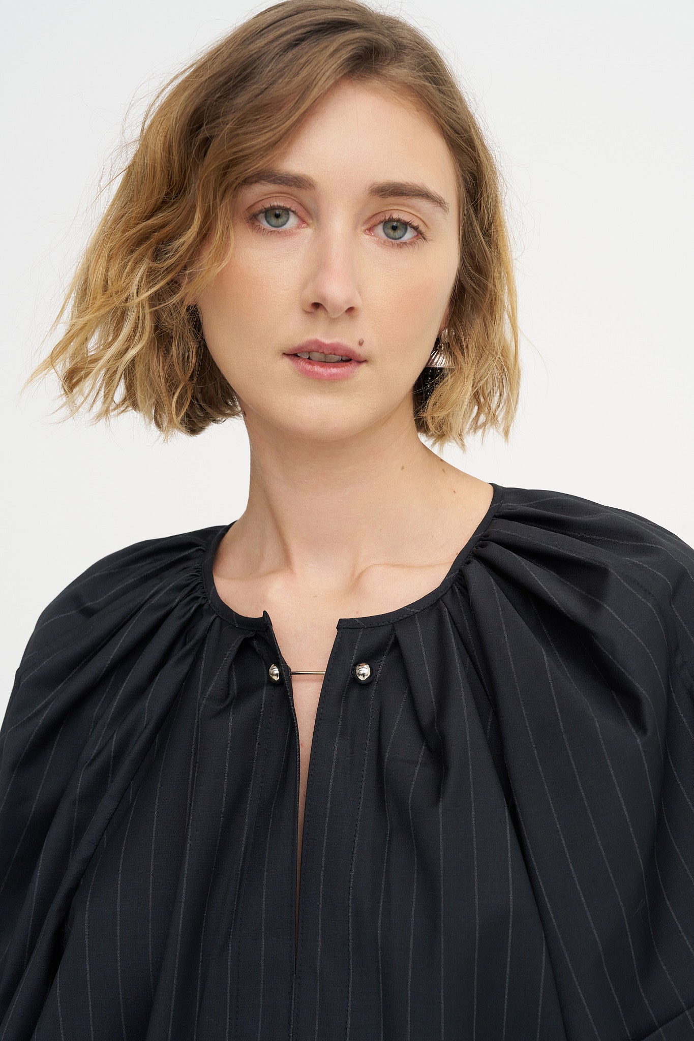 Grand Bazaar Short Sleeve Top, Charcoal Pinstripe