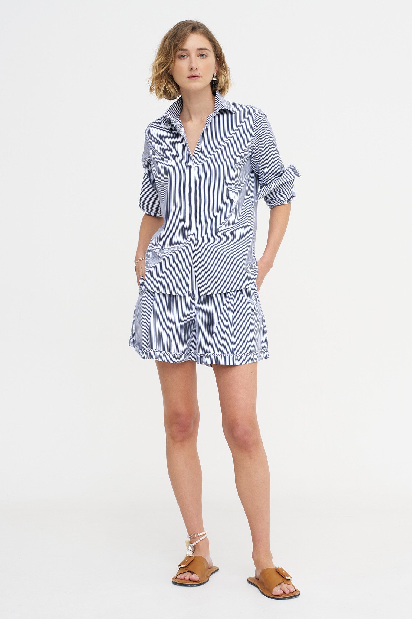 Saville Shirt, Navy Stripe