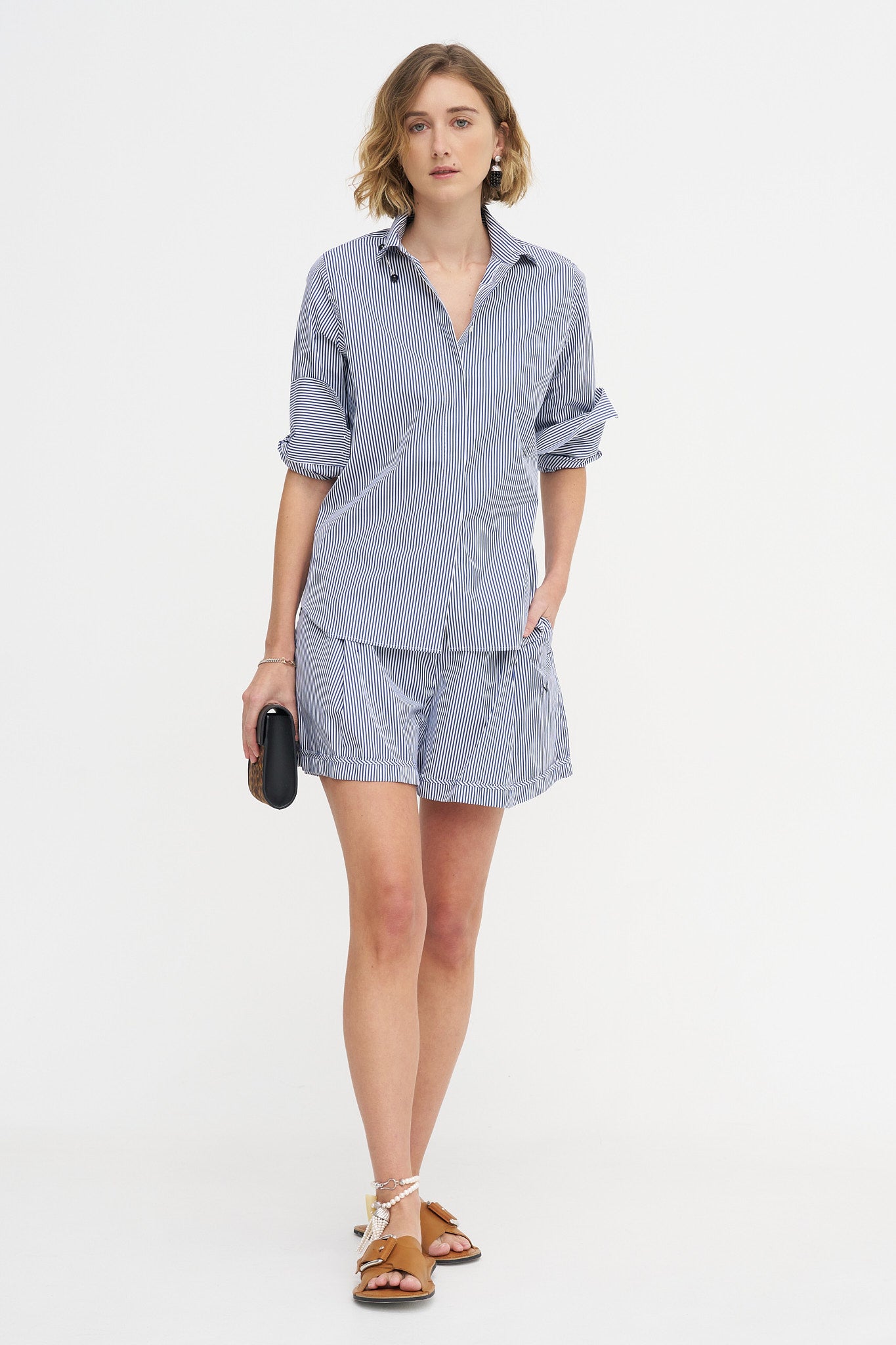 Saville Shirt, Navy Stripe