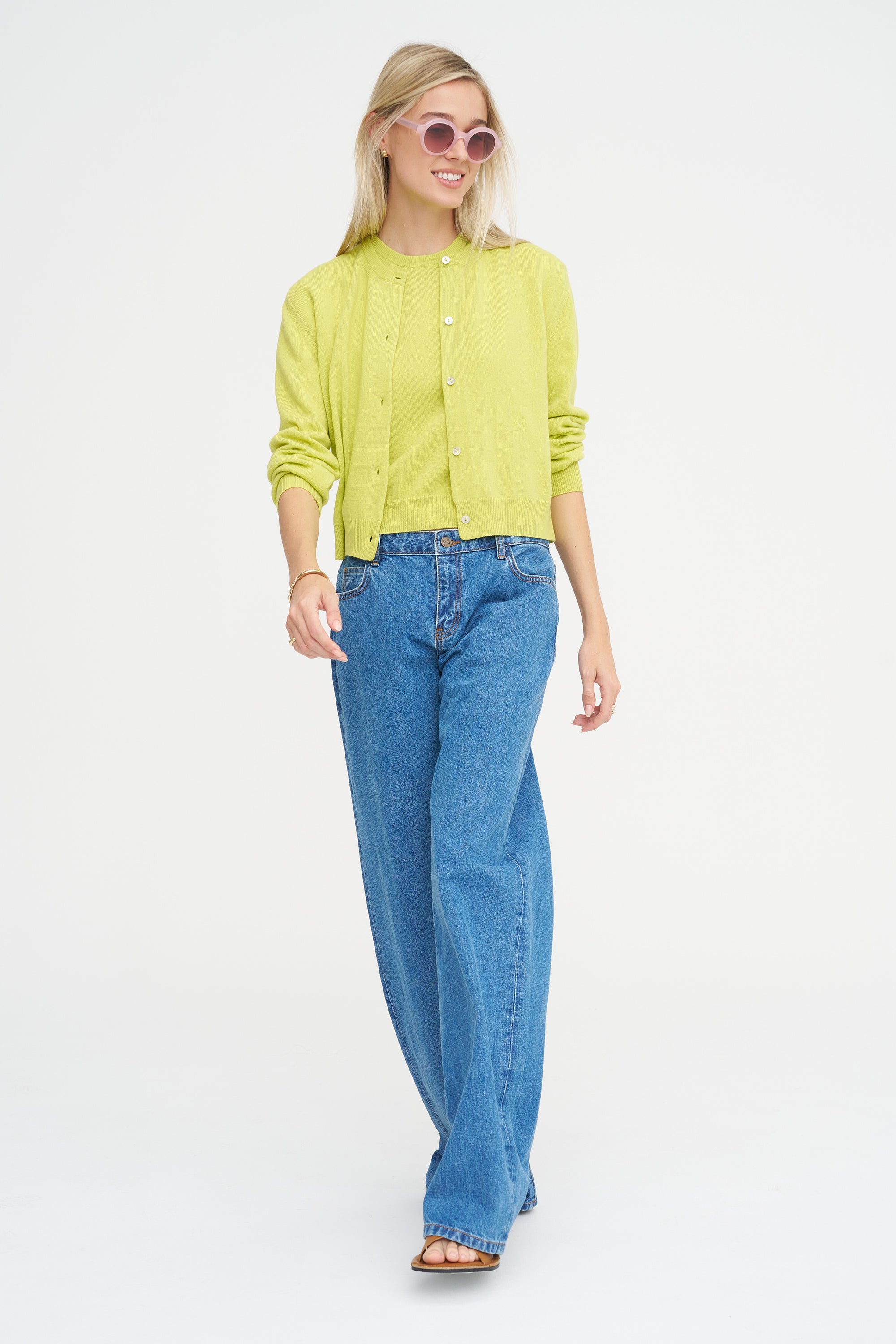 Sea Shell Cashmere Cardigan, Pistache Dopey