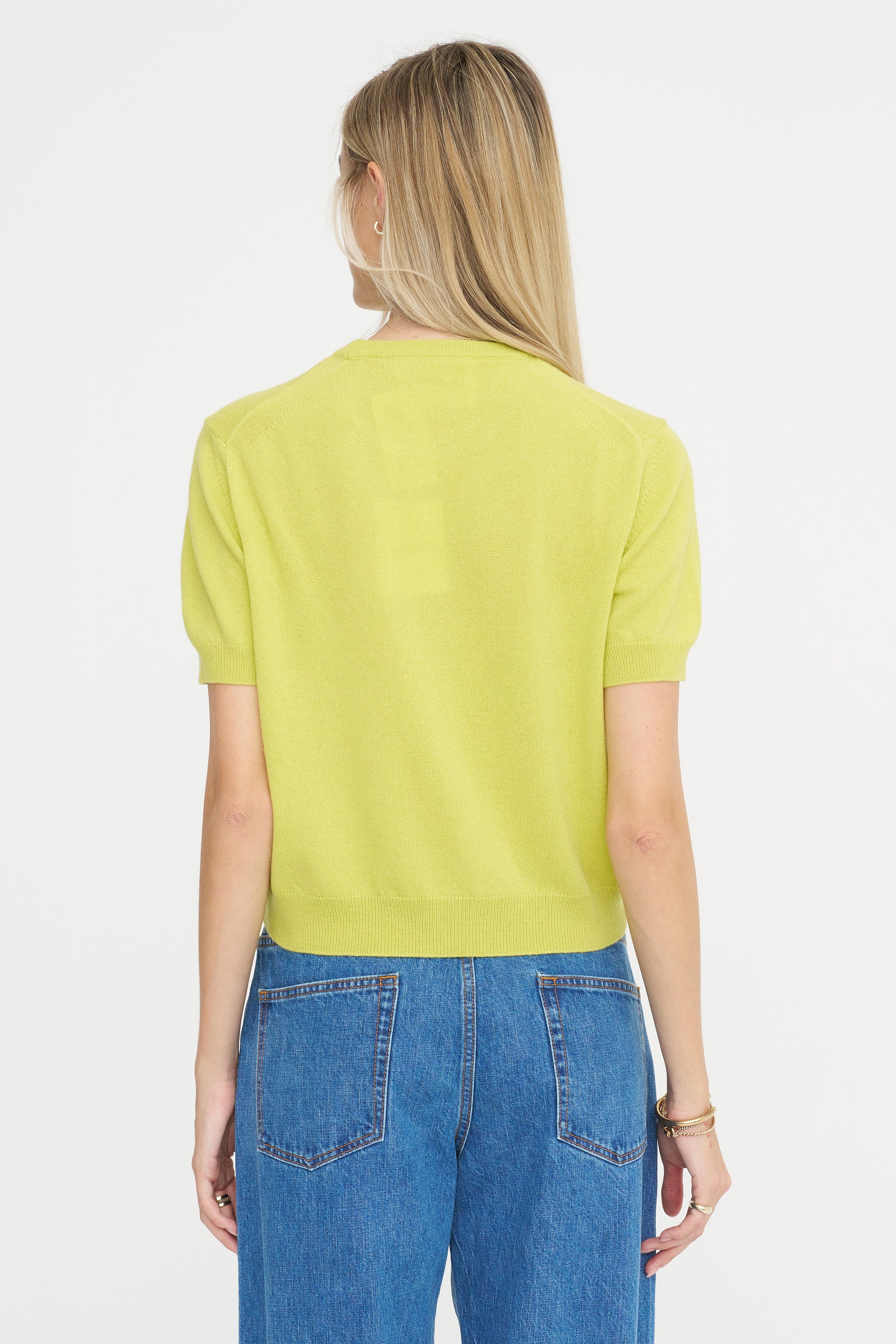 Pearl Cashmere Short Sleeve Crewneck, Pistache Dopey