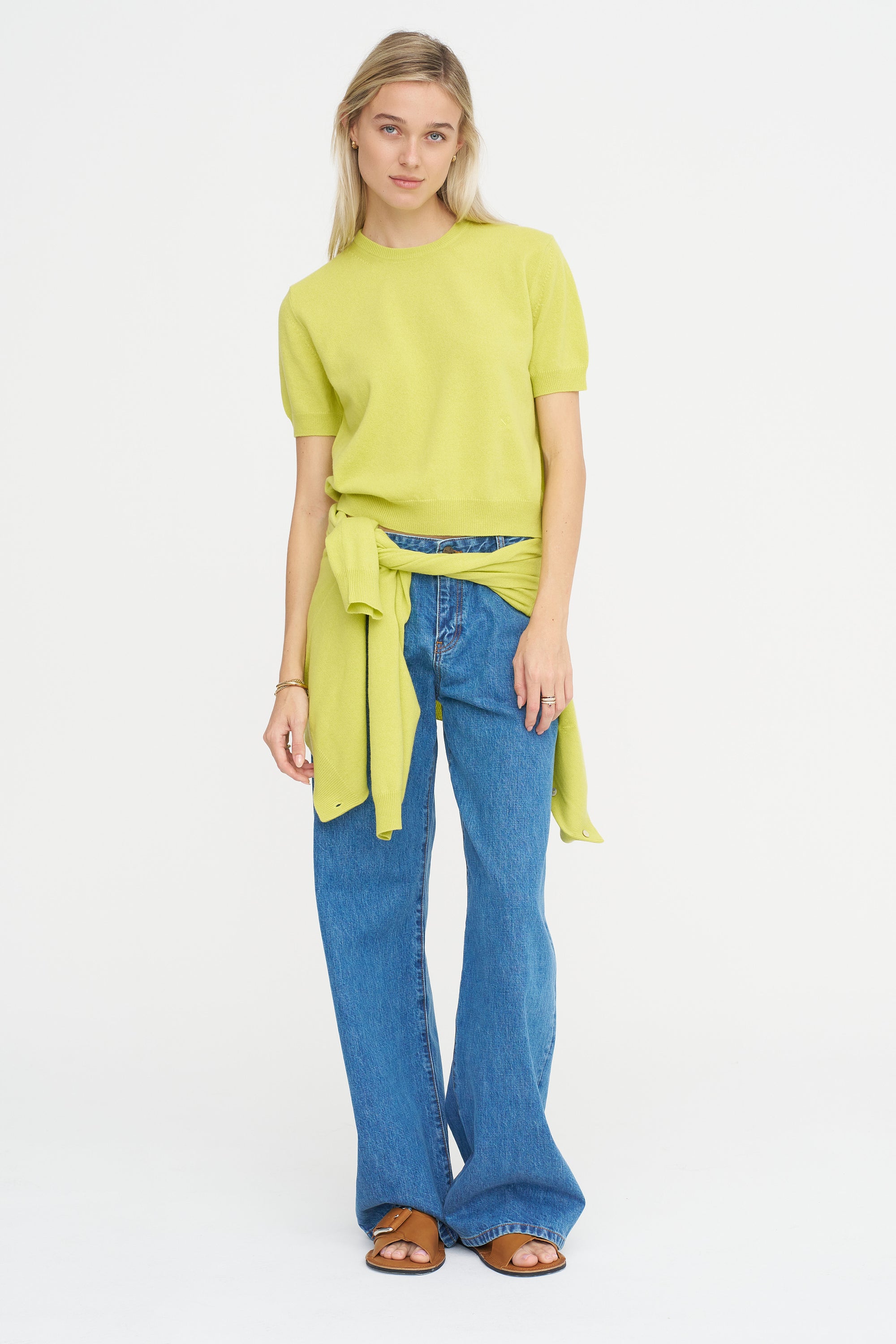 Pearl Cashmere Short Sleeve Crewneck, Pistache Dopey