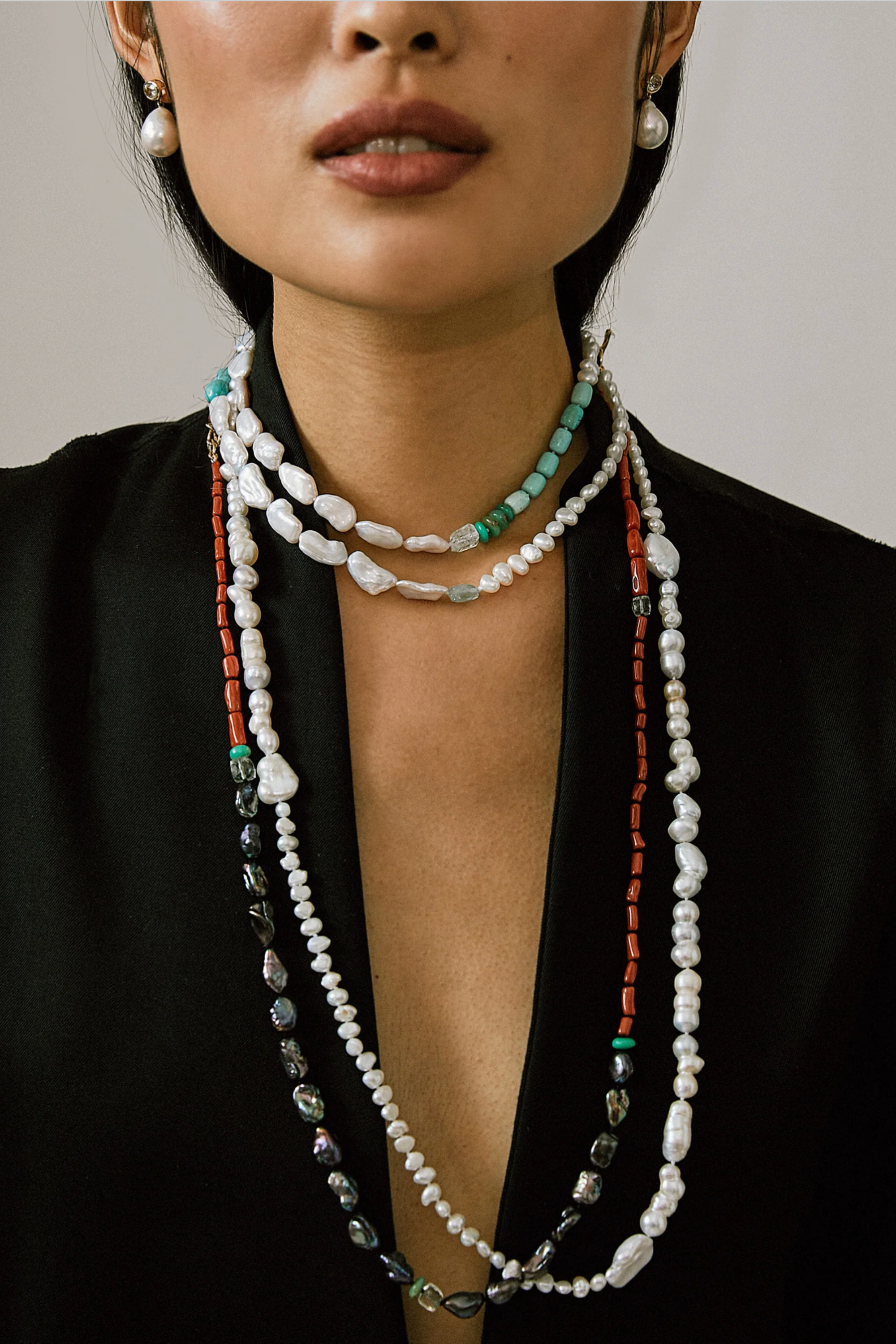Cabana Necklace, Coral &amp; Pearl