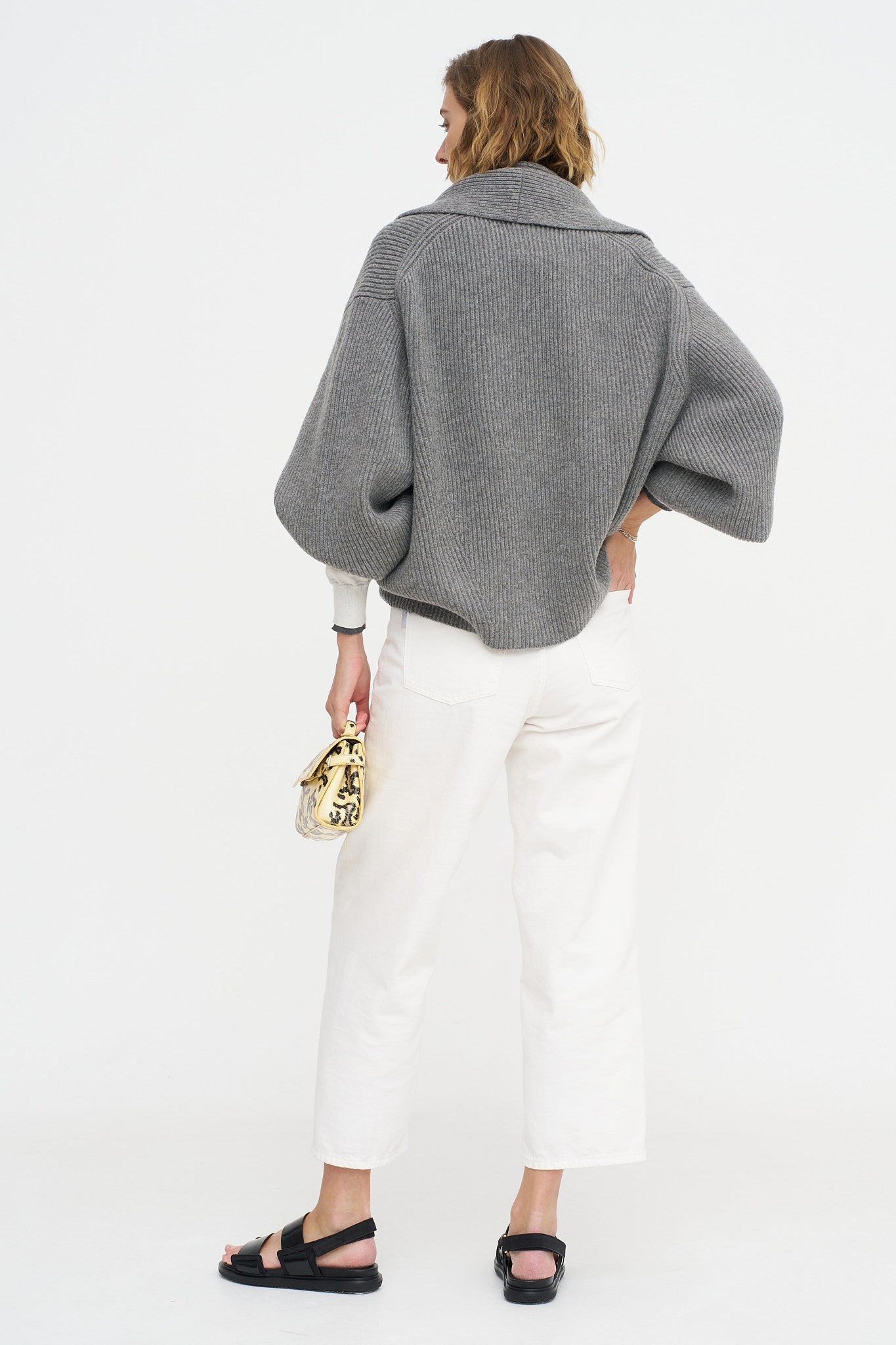 Shawl-lapel Cardigan, Mid-Grey