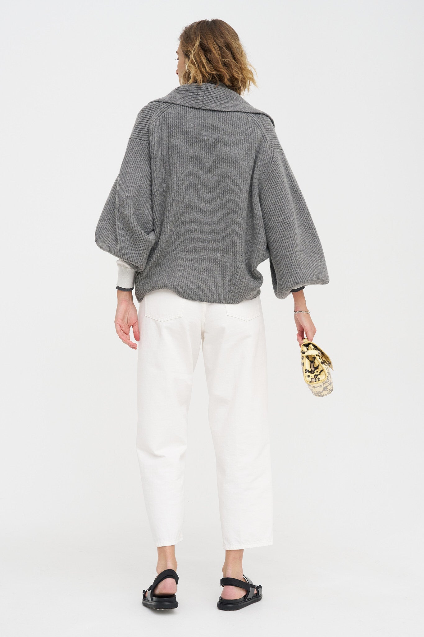 Shawl-lapel Cardigan, Mid-Grey