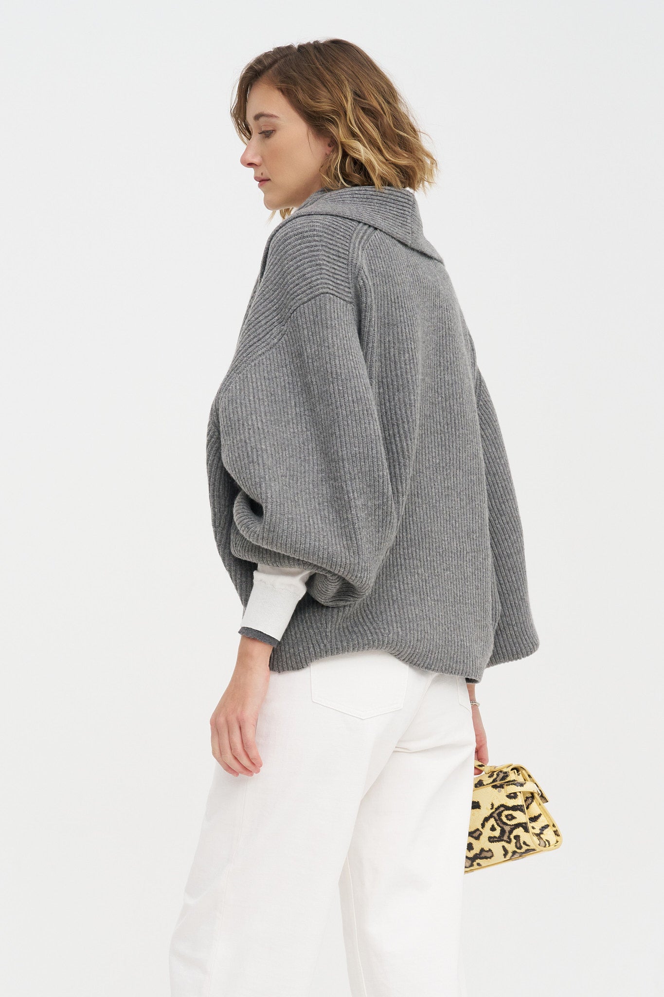 Shawl-lapel Cardigan, Mid-Grey