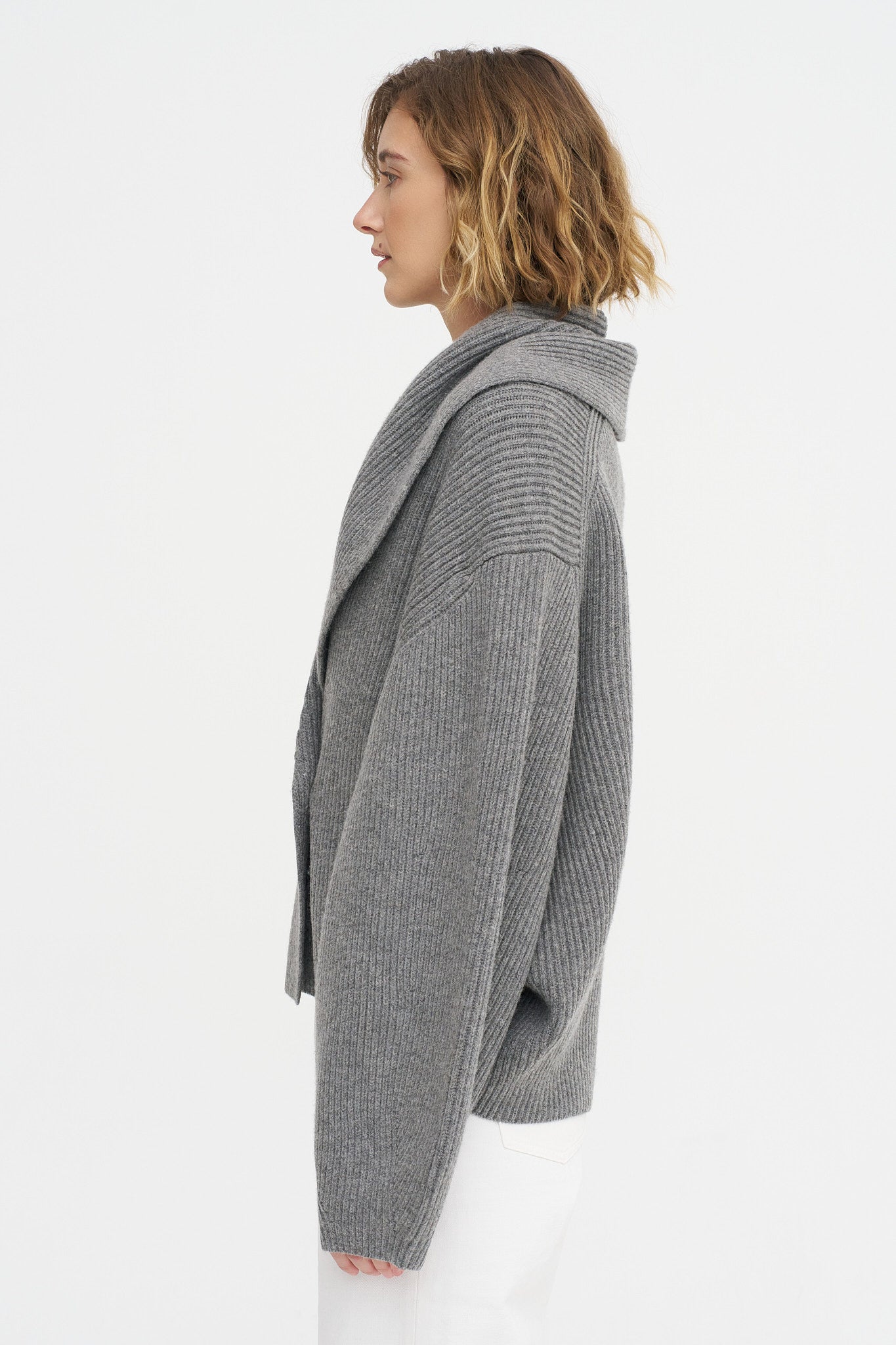 Shawl-lapel Cardigan, Mid-Grey – Kick Pleat
