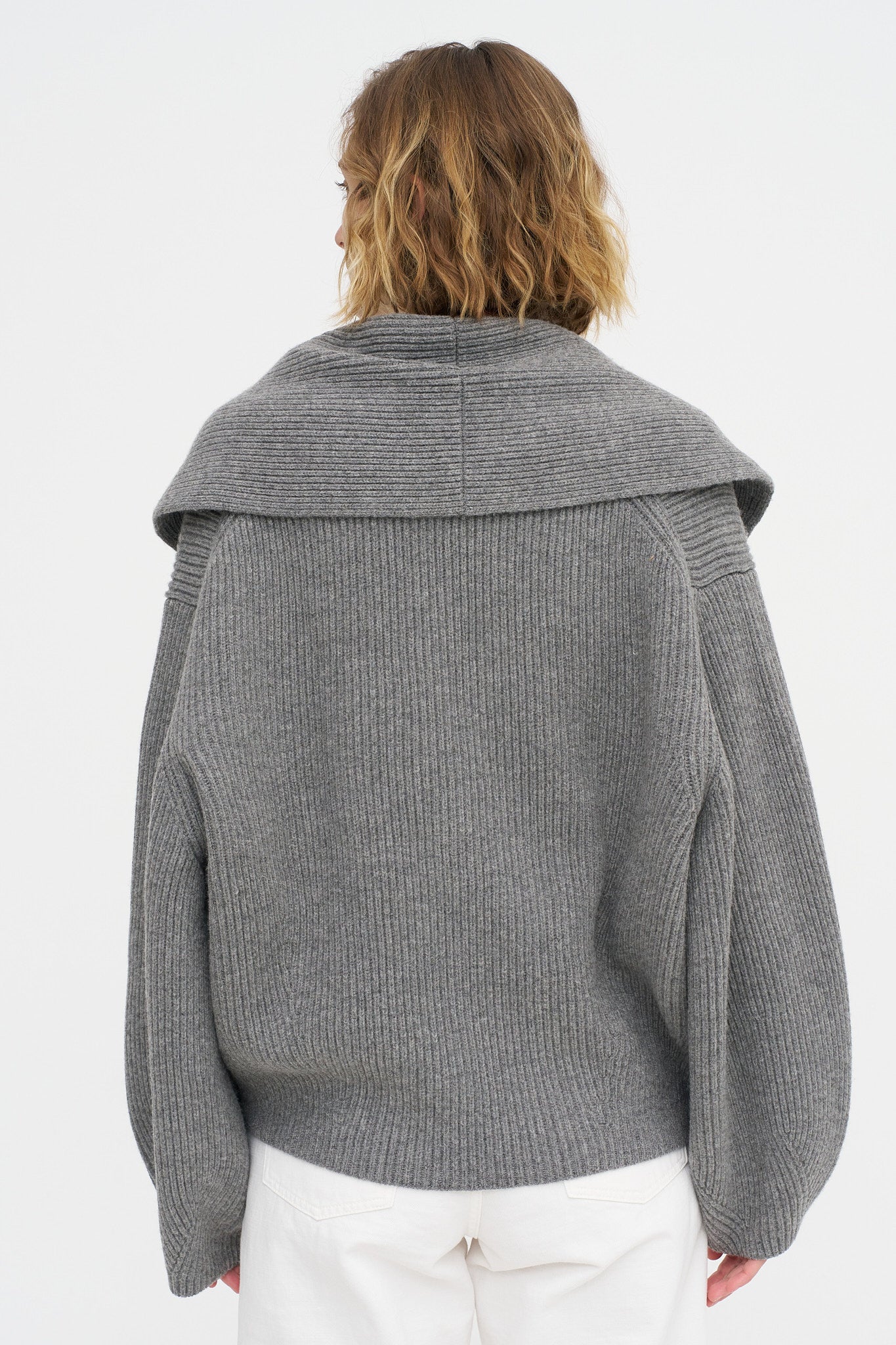 Shawl-lapel Cardigan, Mid-Grey – Kick Pleat