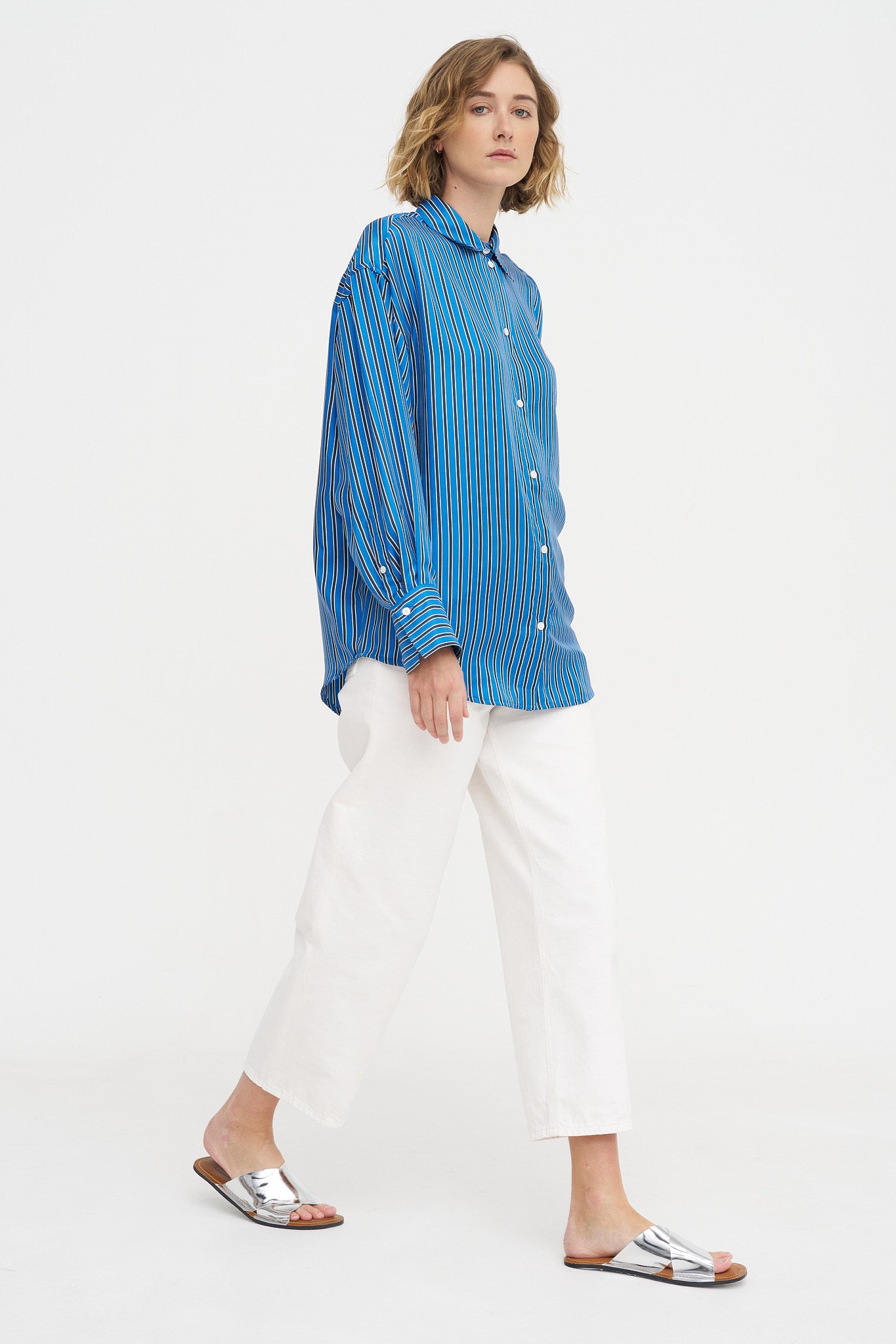 Oversized Striped Shirt, Blue &amp; Navy