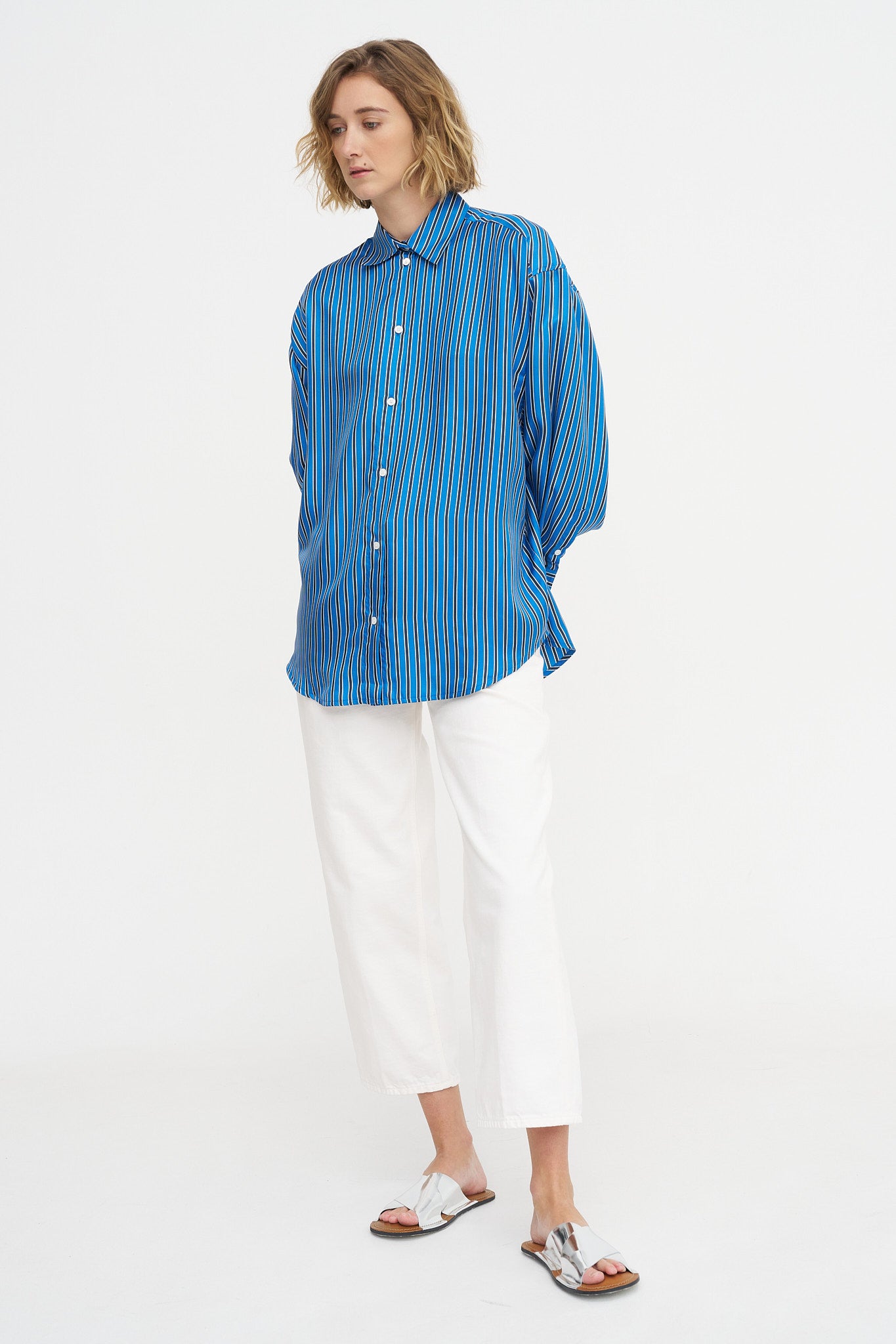 Oversized Striped Shirt, Blue &amp; Navy