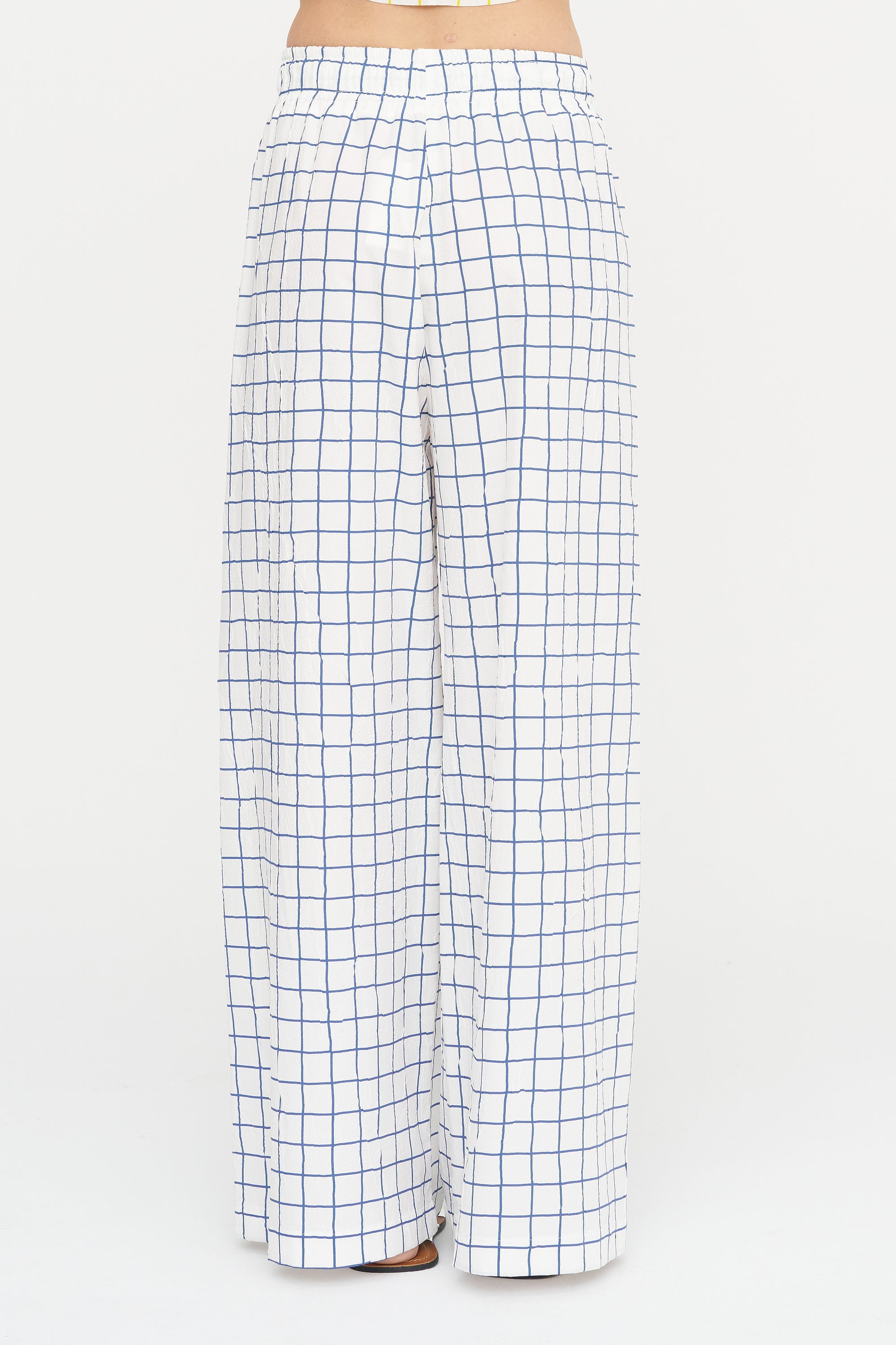 Wide Leg Check Pants, Navy &amp; White