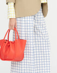 Wide Leg Check Pants, Navy & White
