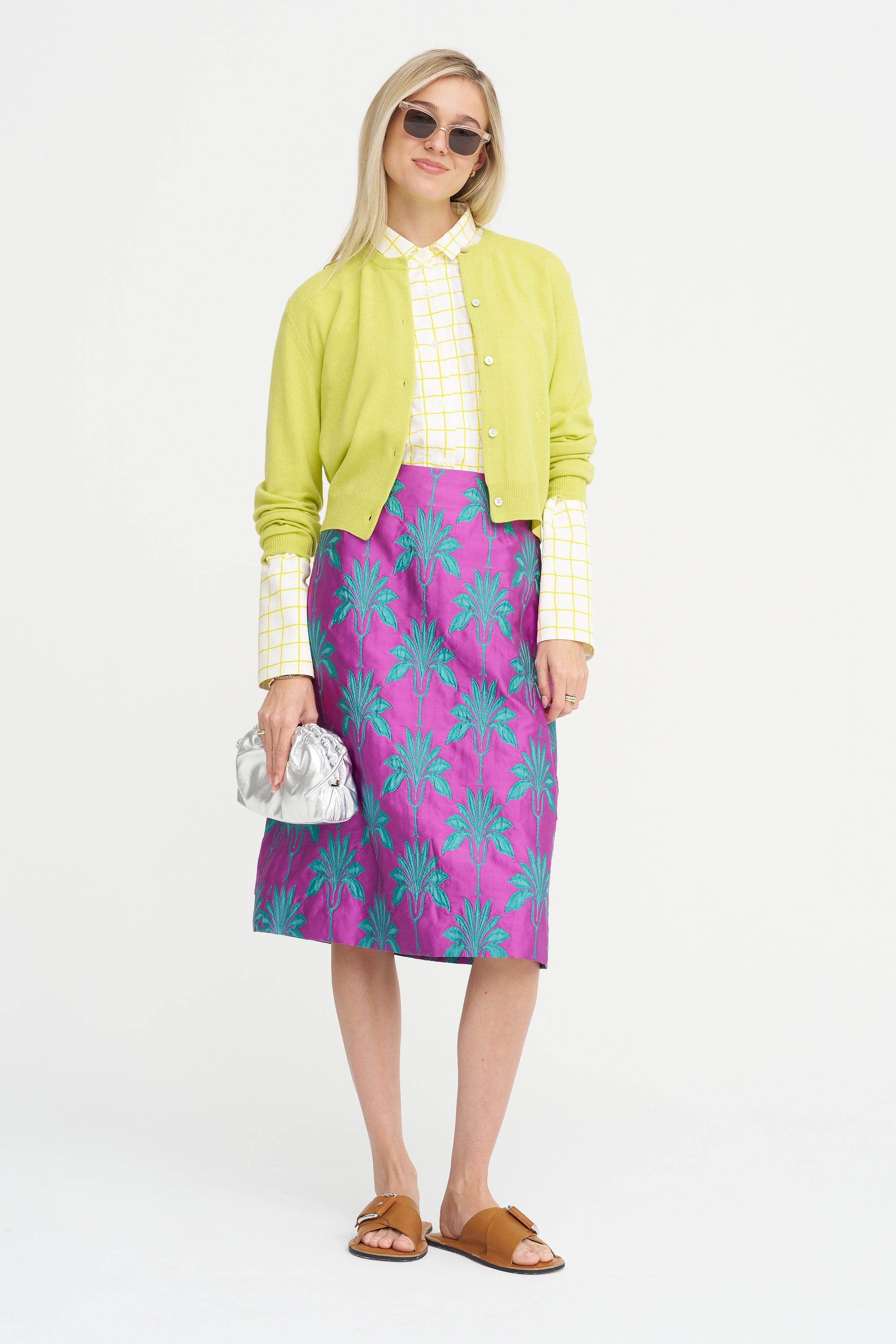 Matelassé Palms Skirt, Magenta