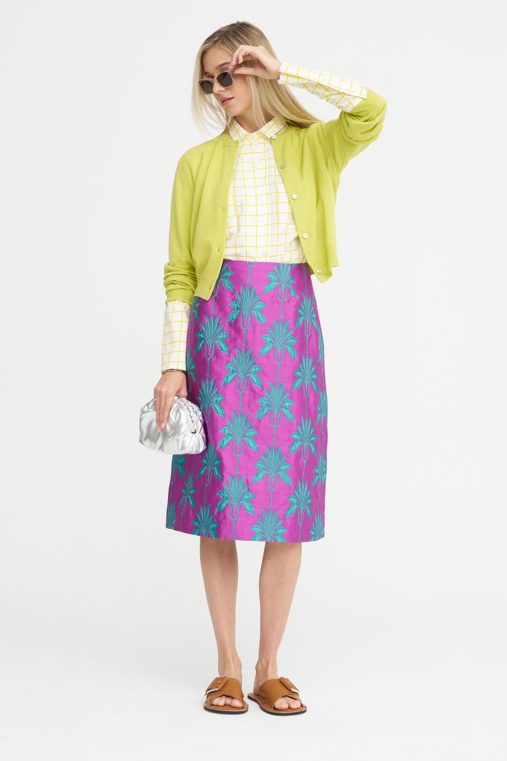 Matelassé Palms Skirt, Magenta