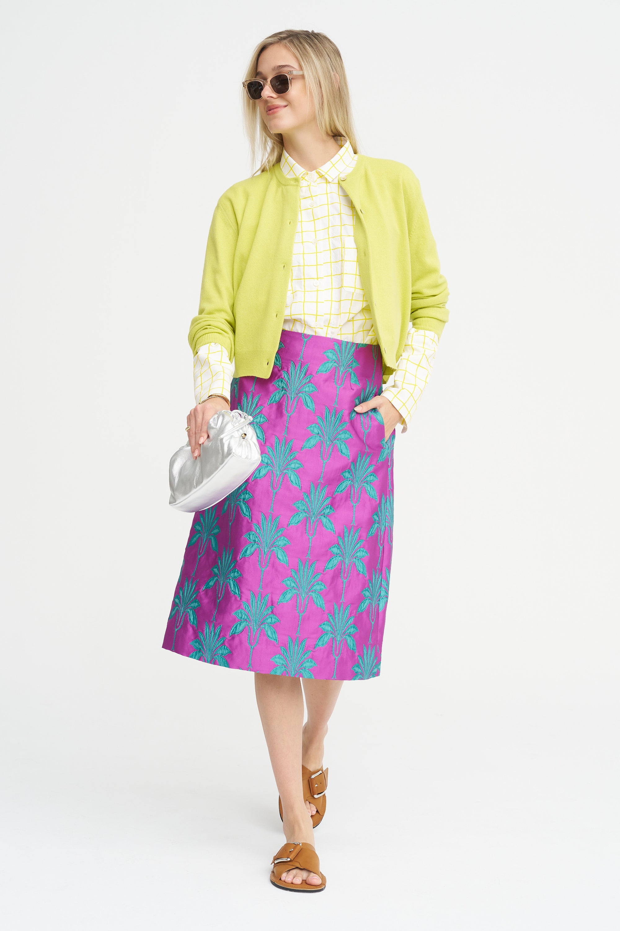 Matelassé Palms Skirt, Magenta