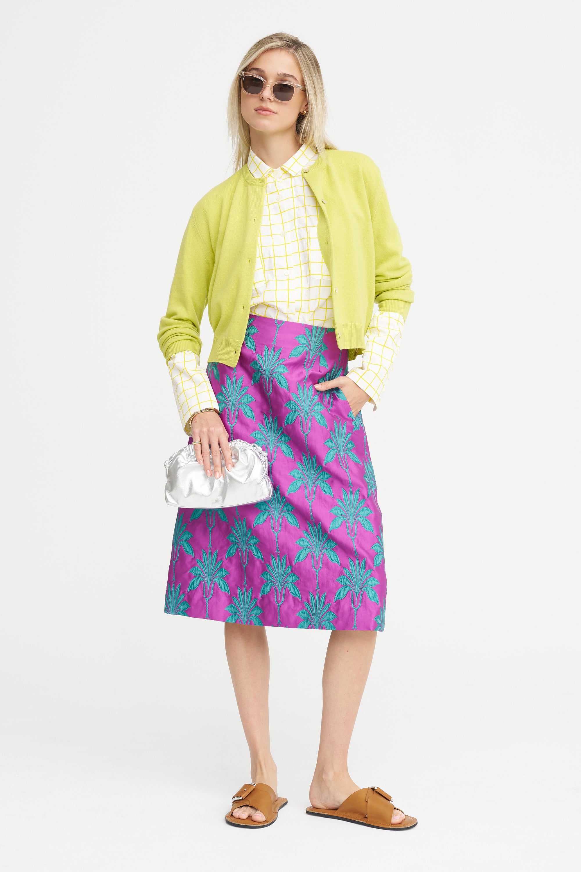 Matelassé Palms Skirt, Magenta