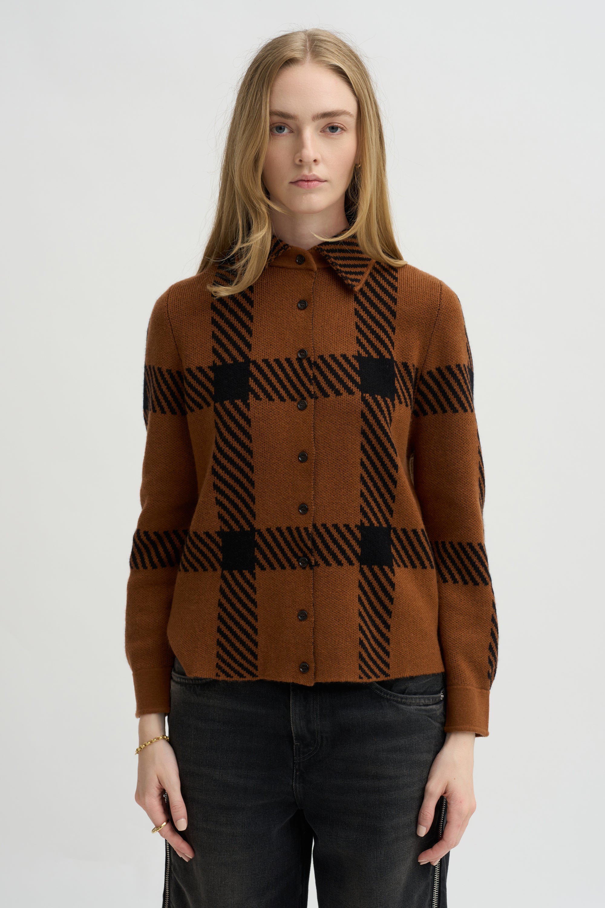 Collared Knit Shirt, Cinnamon &amp; Noir